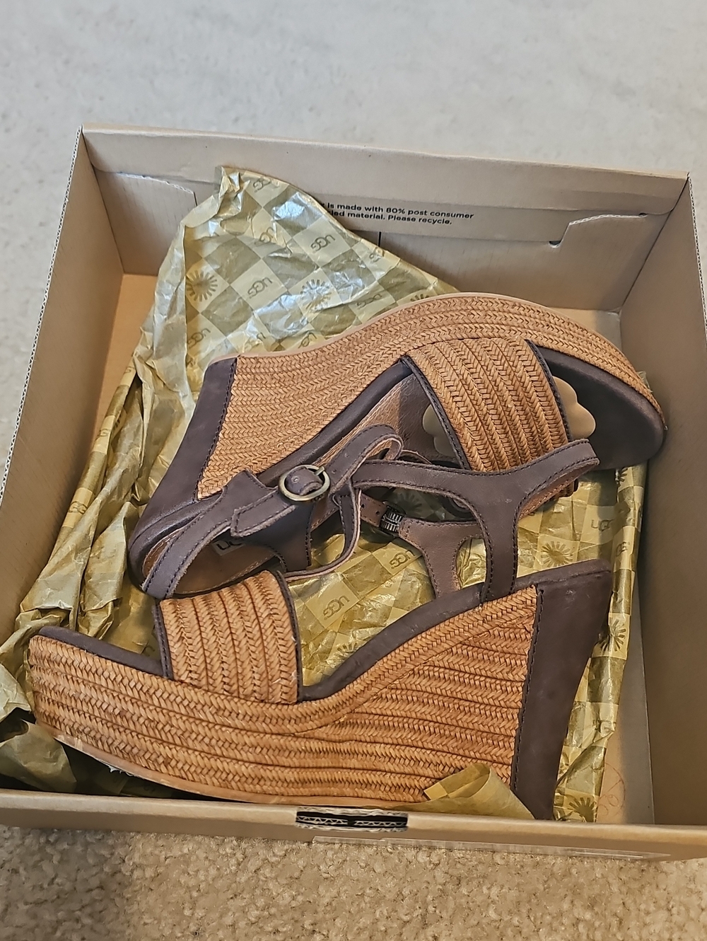 UGG Women's Chocolate Woven Wedge Sandals with Ankle Strap - Picture 6 of 6